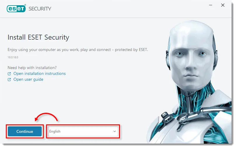 انتخاب زبان در نصب ESET NOD32