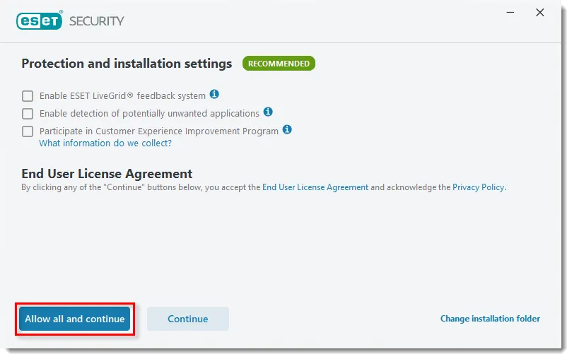 تنظیمات حفاظتی هنگام نصب ESET NOD32