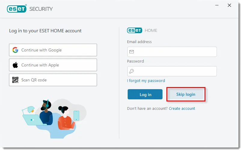 رد کردن ورود به حساب ESET هنگام نصب