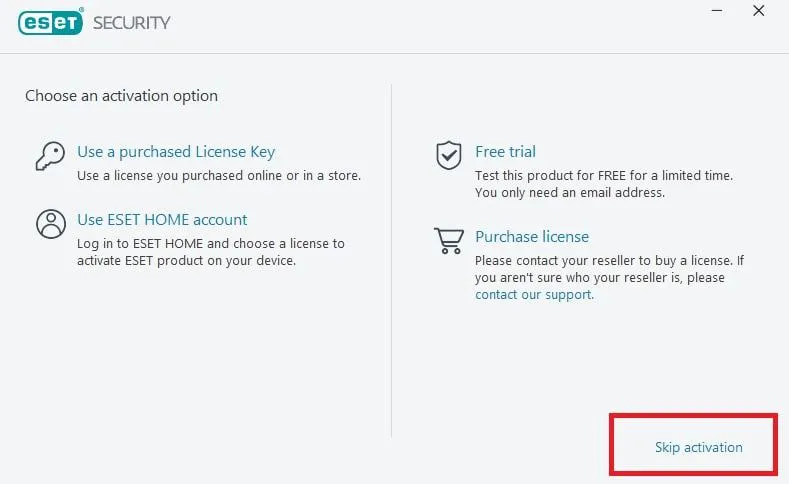 انتخاب Skip activation در نصب نود 32