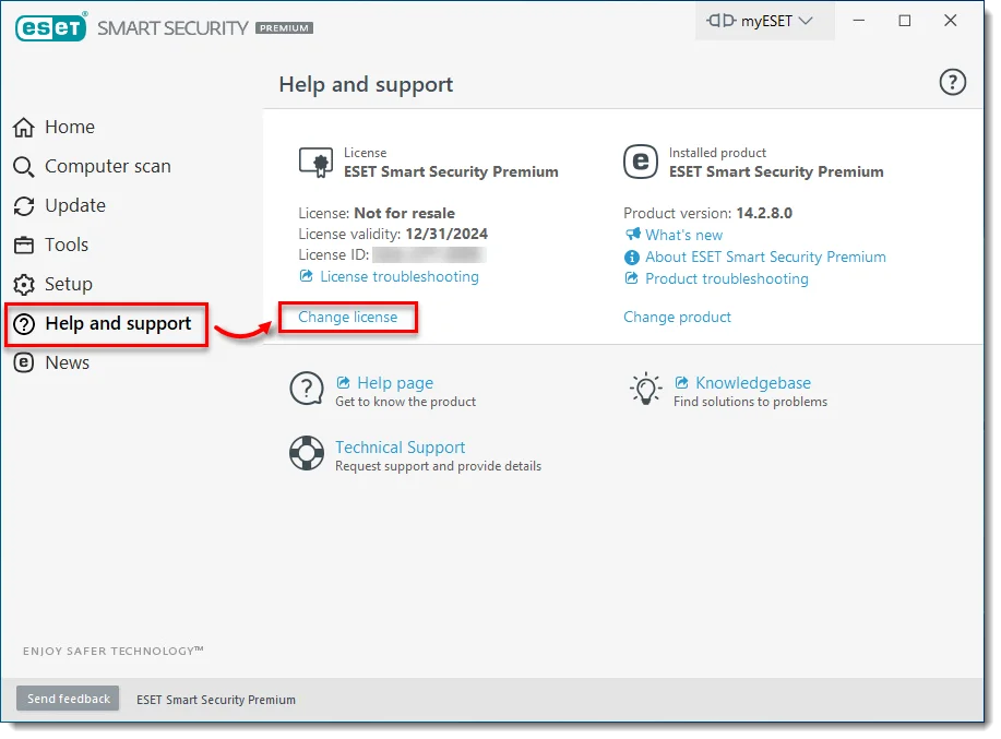 باز کردن بخش تغییر لایسنس ESET